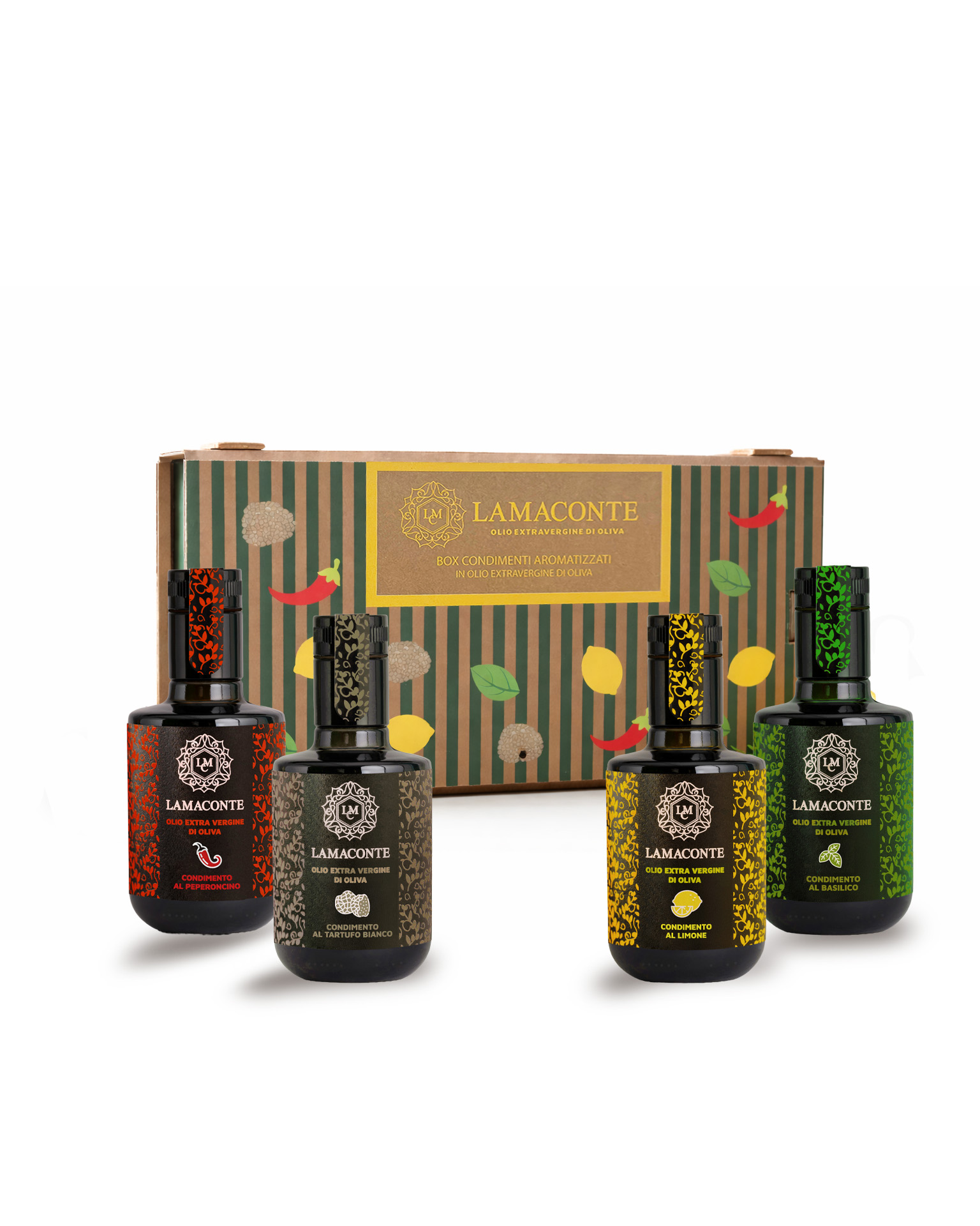 Box 4 Bottiglie di Condimento di Olio Extravergine di Oliva aromatizzato